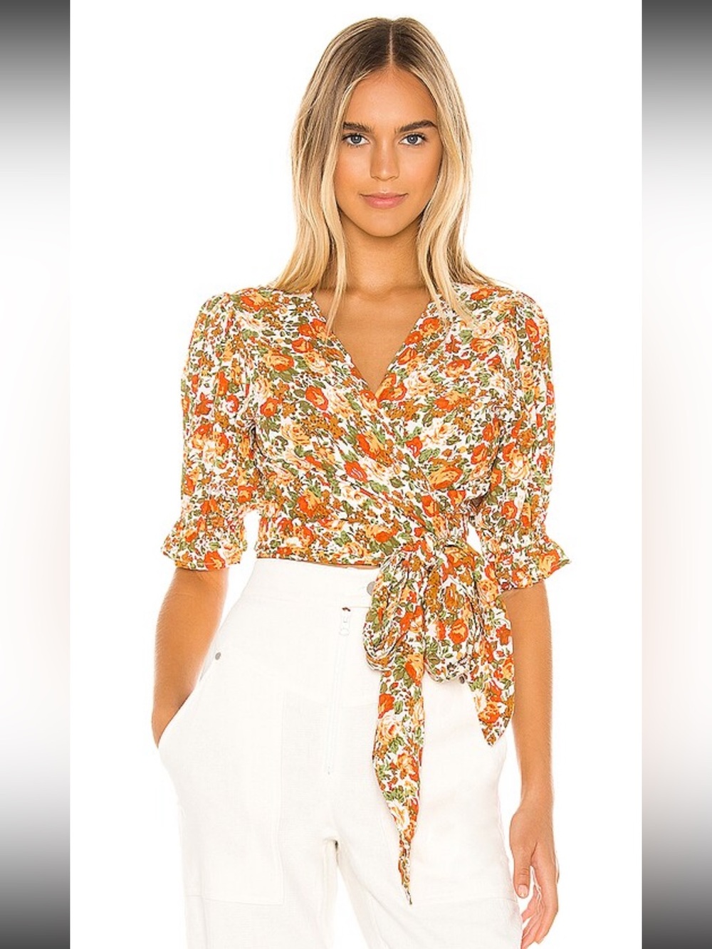 Faithfull the Brand Mali Wrap Top in Apricot Le Rose Floral Size 10 NWT